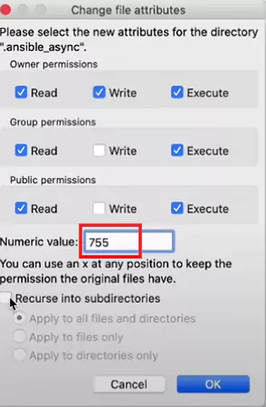 Set the value to 755 for directories