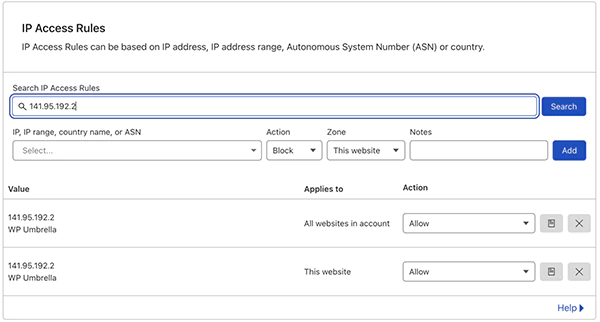 Whitelist IP addresses