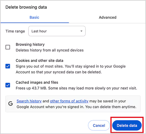 Clear browser cache and cookies