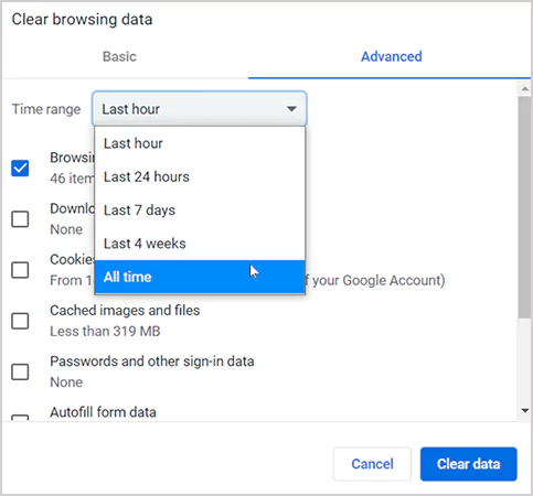 Clear browsing data
