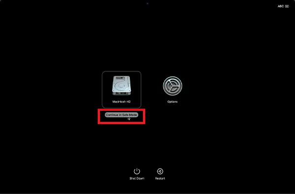 Click on Continue in Safe Mode