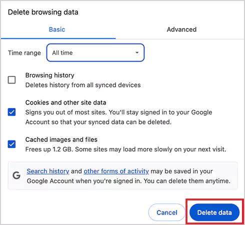 Delete browsing data