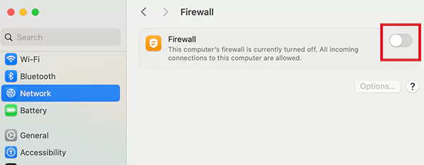 Disable firewall on Mac