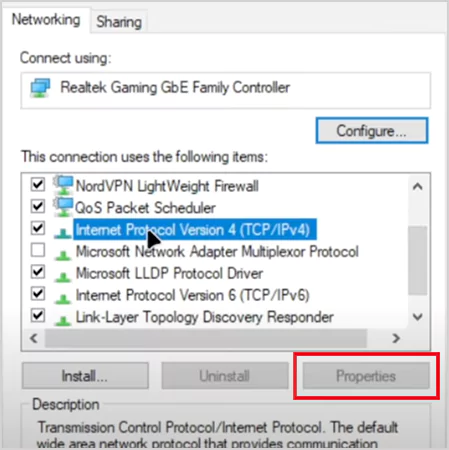 Internet Protocol Version4 TCP IPv4 Properties