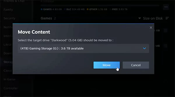 Move the Steam game folder to another drive