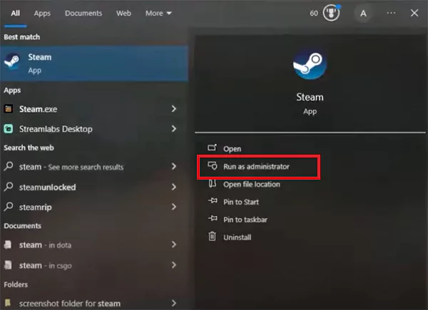 Run Steam as administrator