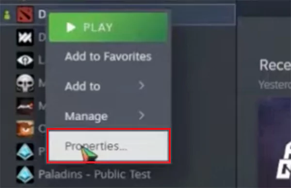 Select the properties of the game
