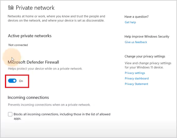 Turn off the firewall on Windows