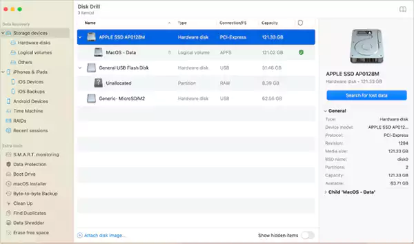 Choose the drive and search for lost data