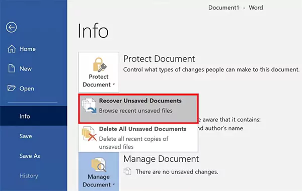 Recover Unsaved Documents in Word