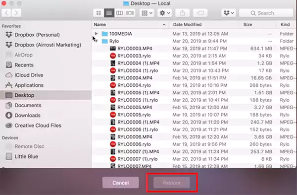 Restore files from the Time Machine backup