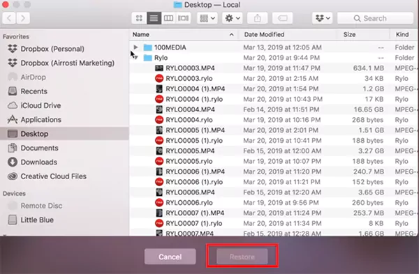 Restore files from the Time Machine backup