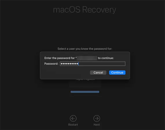 Select the user and enter their password