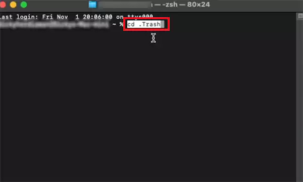 Type cd Trash on Terminal