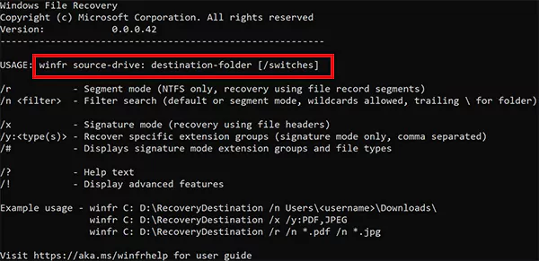 Type the recovery command
