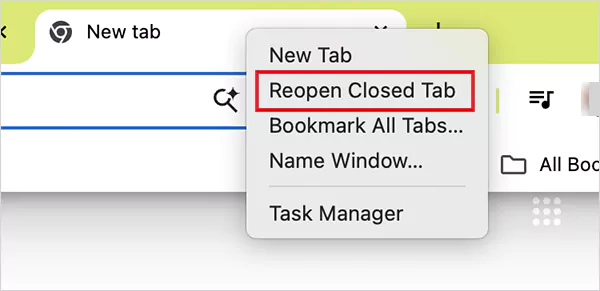 Click on Reopen Closed Tab