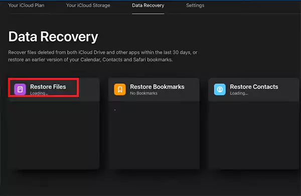 Click on Restore Files