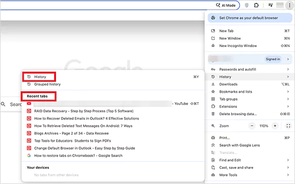 Menu Settings History