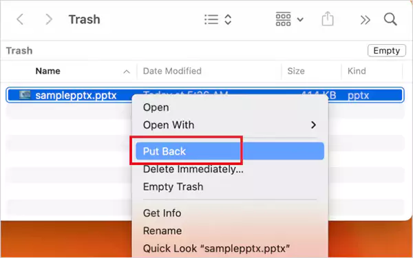 Restore from Trash on Mac