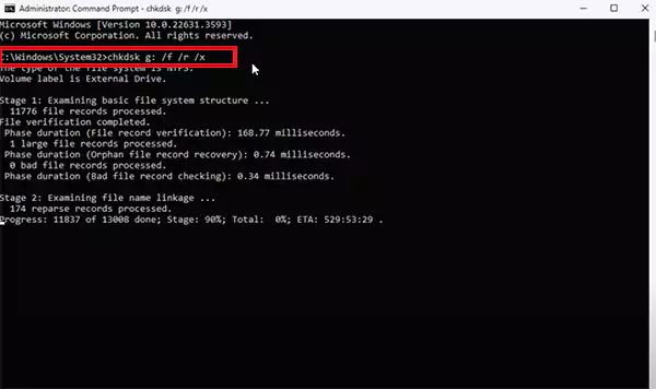 Run the CHKDSK command