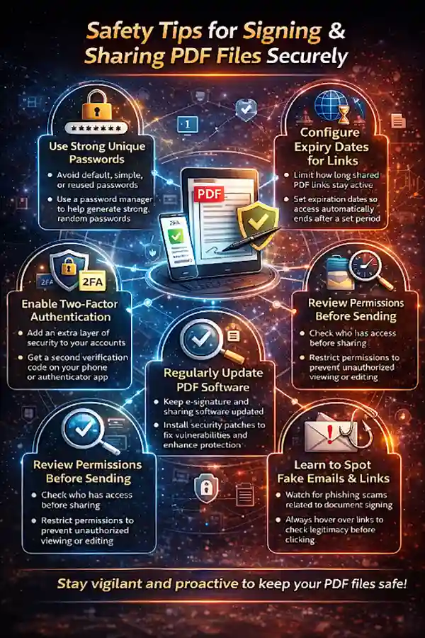 Safety tips for signing and sharing PDF files securely. 