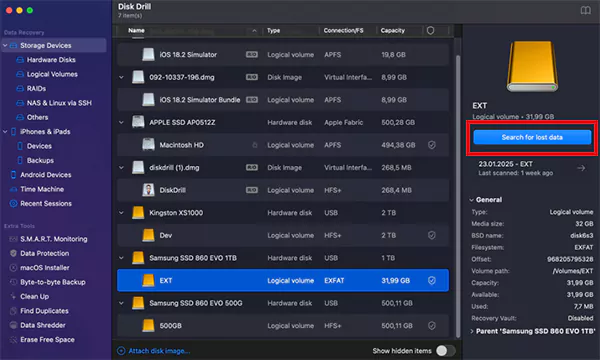 Search for lost data