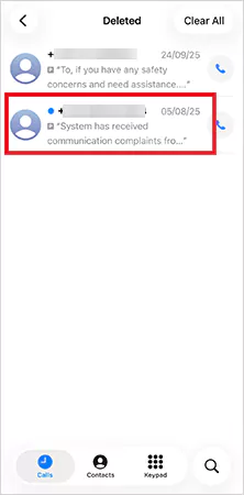 Select a deleted voicemail