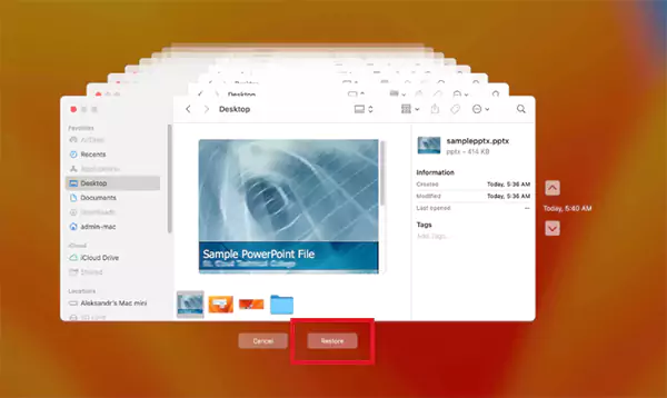 Select the file and restore