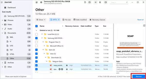 Select the files and click on Restore