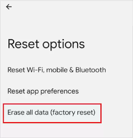 Select the option to erase all data