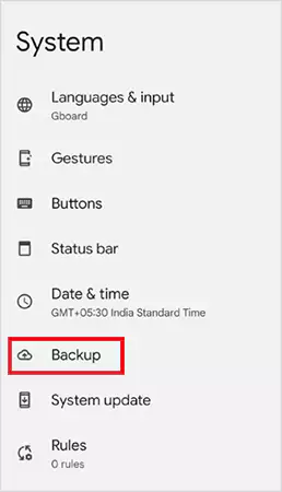 Settings System Backup