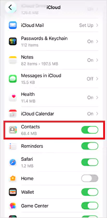 Toggle off the Contacts option