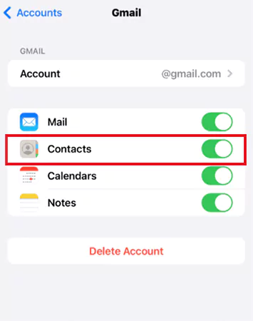 Turn on the toggle next to Contacts
