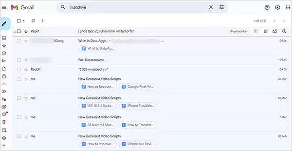 Archived emails in Gmail