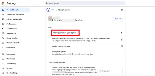 Click on Manage what you sync