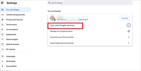 Click on Sync and Google services