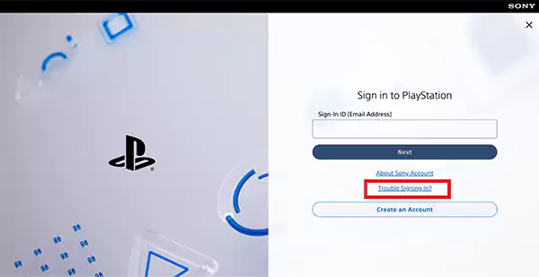 Click on Trouble Signing In