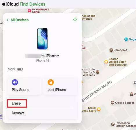 Erase your iPhone on iCloud com