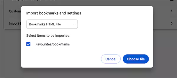 Import bookmarks and settings on Chrome