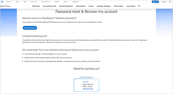Official PlayStation Support for recovering account