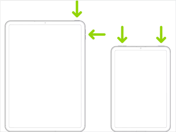 Press and hold the Top and a volume button