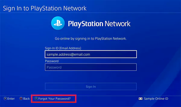 Press the triangle button to select Forgot Your Password