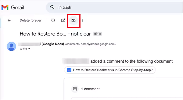 Recover archived emails from the Trash