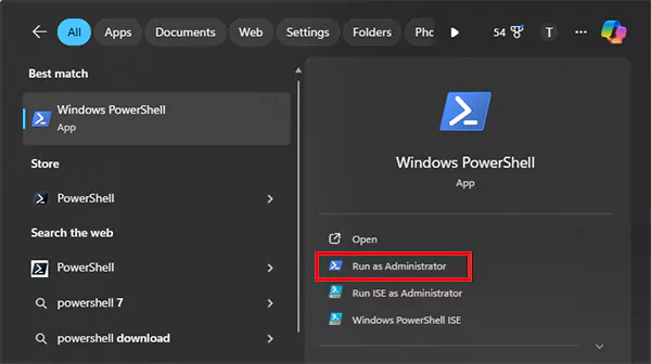 Run PowerShell as an administrator