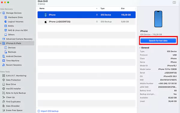Scan and search for lost data