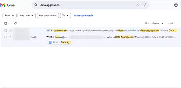 Search results in Gmail