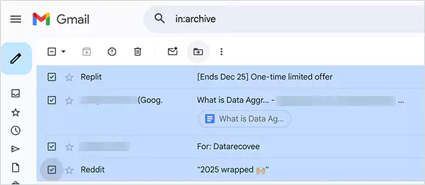 Select all the emails you want to retrieve