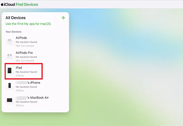 Select iPad from All Devices