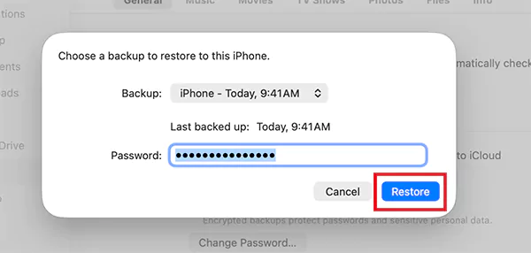 Select the backup and click on Restore