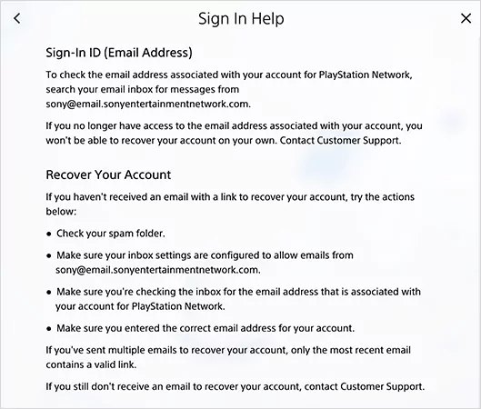 Sign In Help page